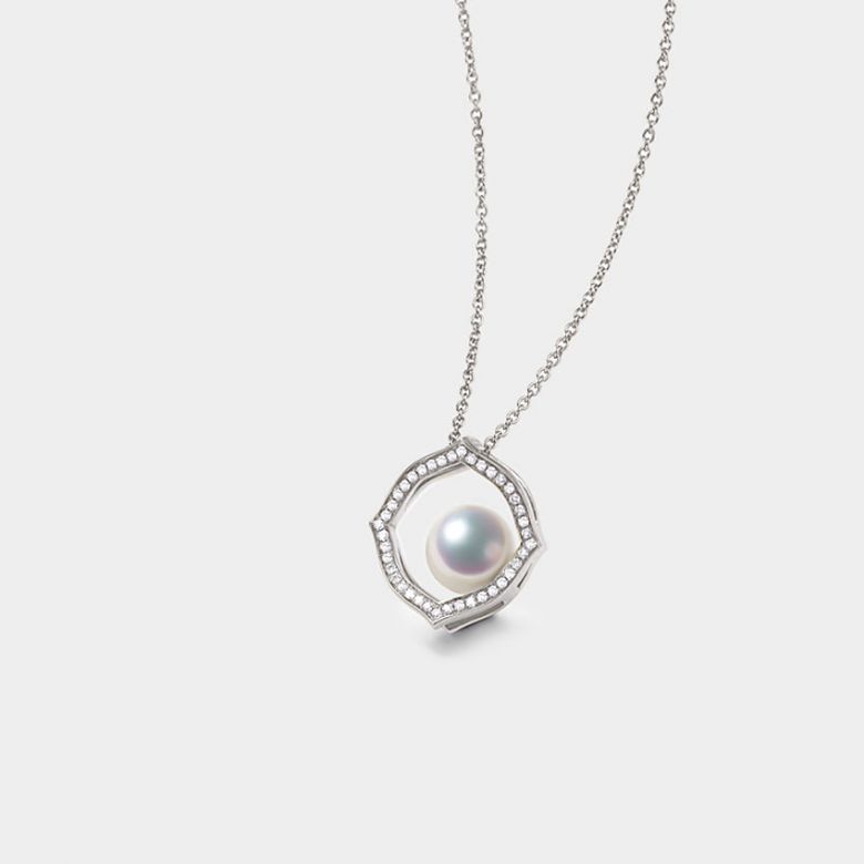 Ciondolo Coco - Oro Bianco 18k, Diamanti e Perla Akoya - 3