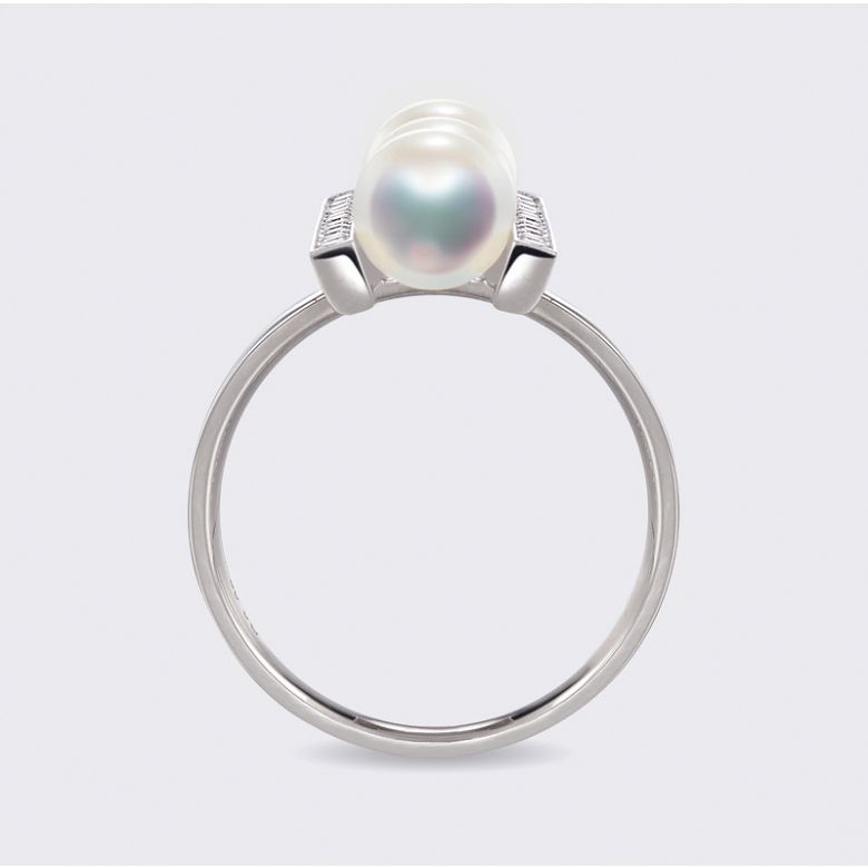 Anello Otohiko - Oro Bianco, Diamanti e 3 Perle Akoya - 4