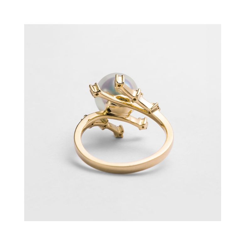Anello Yuki - Oro Giallo, Diamanti e Perla Akoya - 12