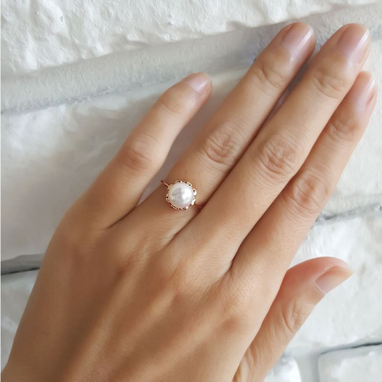 Anello Fiore - Oro Rosa e Perla Akoya - 5