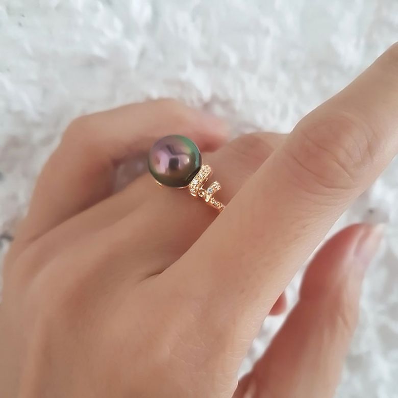 Anello Époques - Oro Giallo, Diamanti e Perla di Tahiti - 5