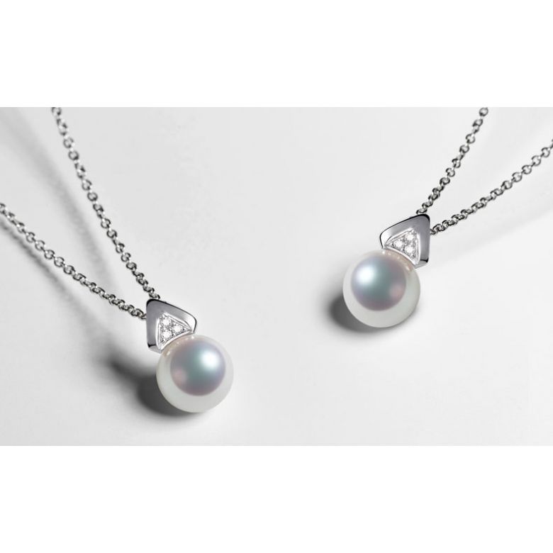 Ciondolo Tsuguka - Oro Bianco 18kt, Diamanti e Perla Akoya - 6