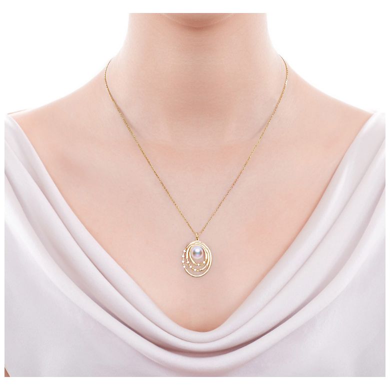Ciondolo Kaneo - Oro Giallo 18kt, Diamanti e Perla Akoya - 2