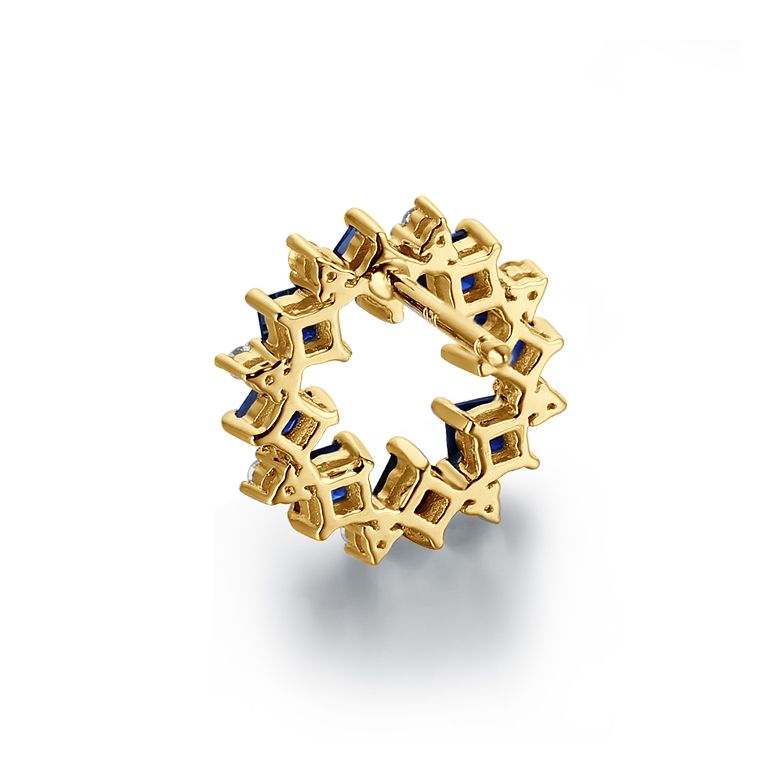 Orecchini a Lobo Bleuet - Oro Giallo, Diamanti & Zaffiri - 6
