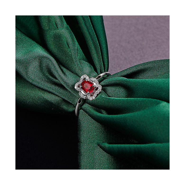 Anello di Fidanzamento Flamenca - Oro Bianco, Rubino & Diamanti - 4