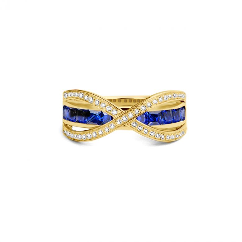 Anello Sens - Oro Giallo, Riviera di Zaffiri Princess a Binario & Diamanti - 3