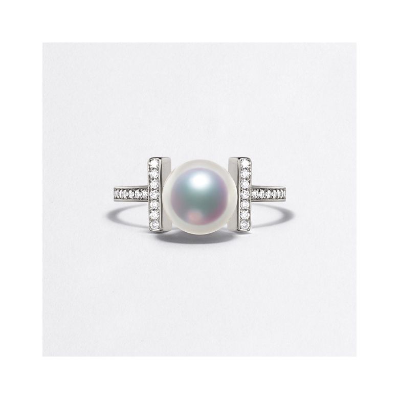 Anello Otohiko - Oro Bianco, Diamanti e Perla Akoya - 2