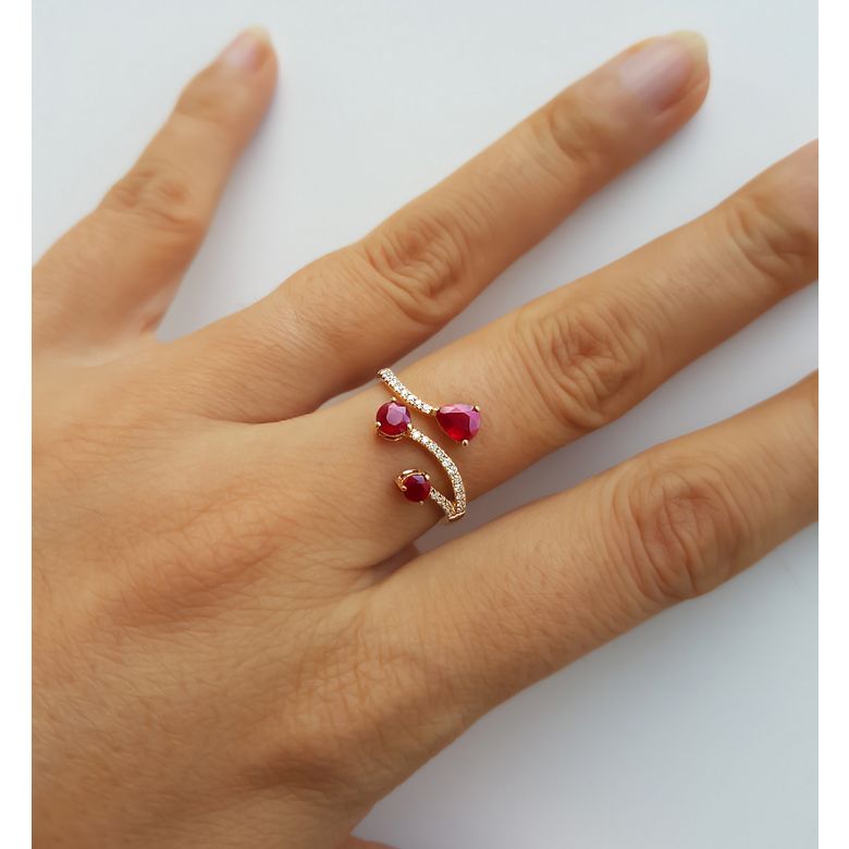 Anello gocce di rubini - Diamanti, oro giallo - 5