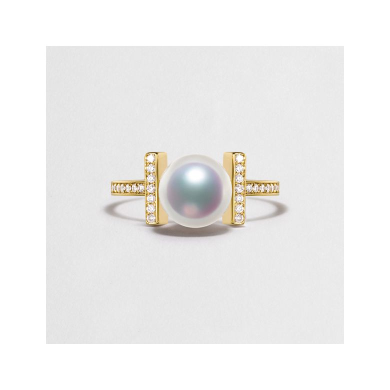 Anello Otohiko - Oro Giallo, Diamanti e Perla Akoya - 2
