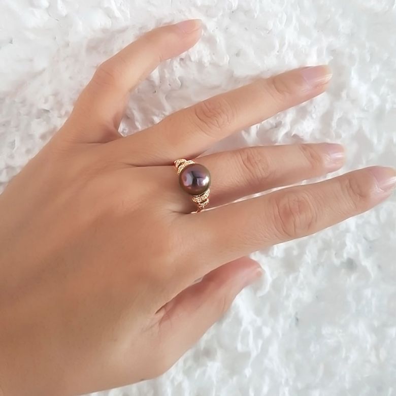 Anello Époques - Oro Giallo, Diamanti e Perla di Tahiti - 6
