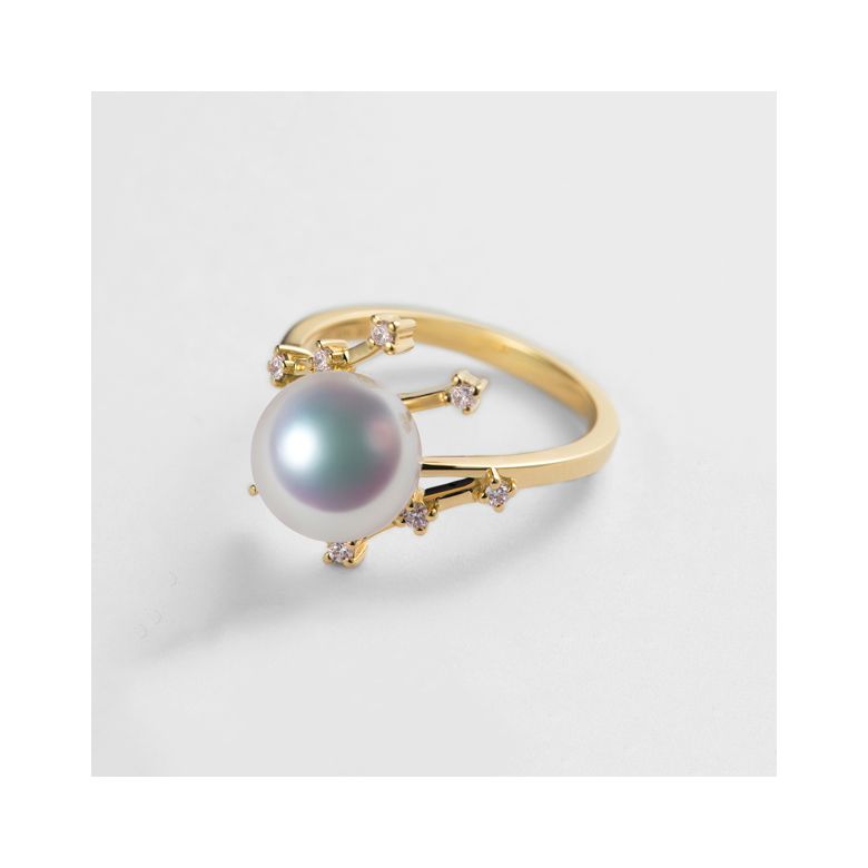 Anello Yuki - Oro Giallo, Diamanti e Perla Akoya - 9