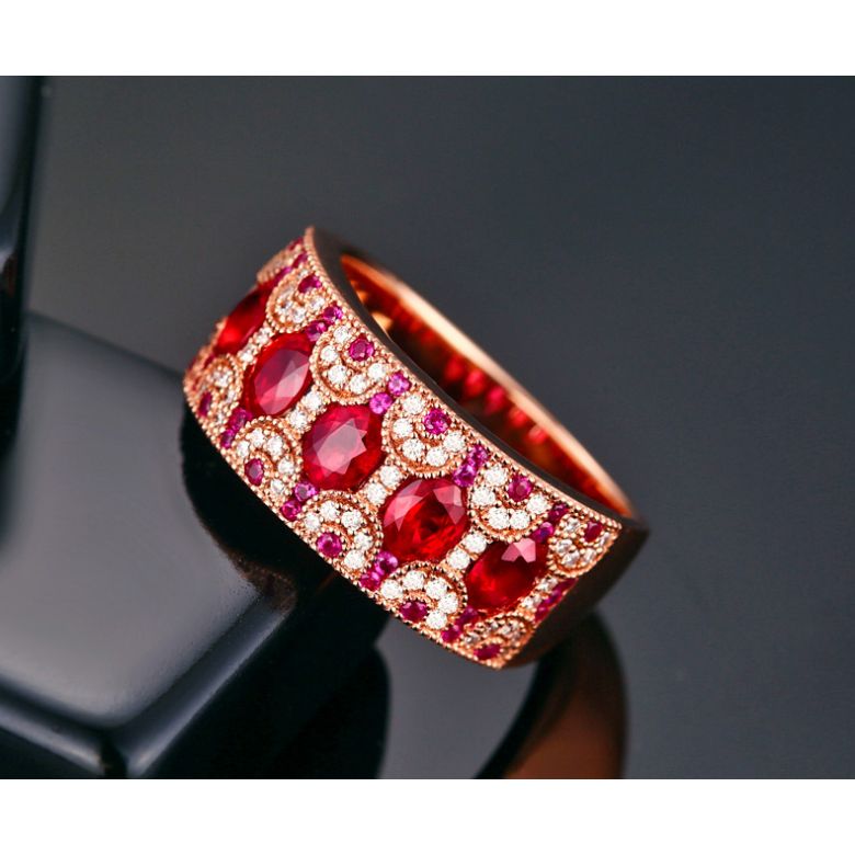 Anello Orientale a Paris - Oro Rosa, Riviera Mezzo Giro di Rubini e Diamanti - 3