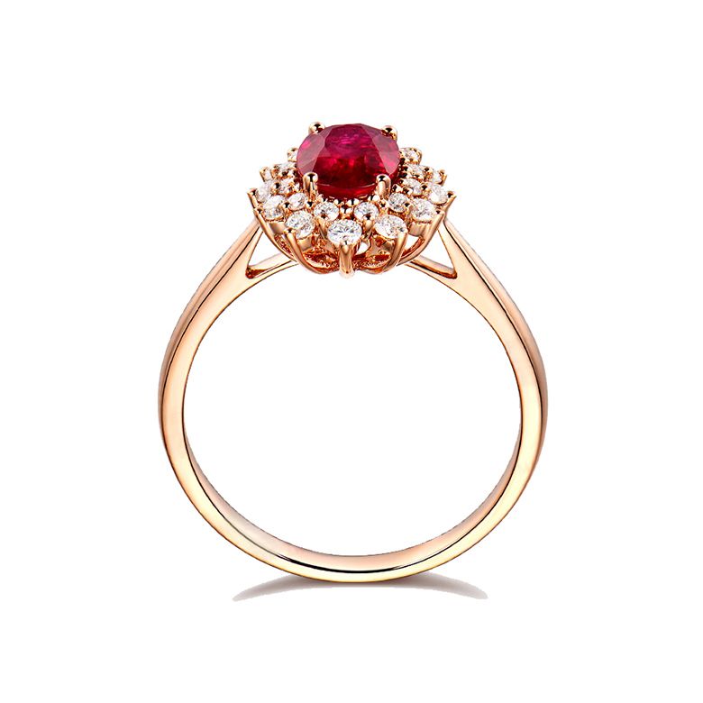 Anello Di Fidanzamento Flora - Oro Rosa, Diamanti & Rubino Ovale - 7