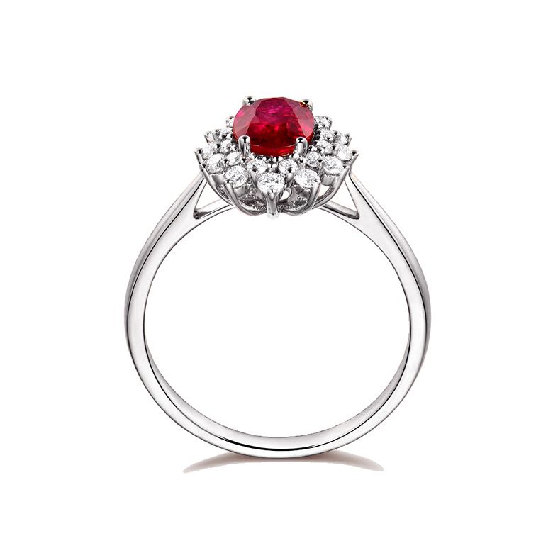 Anello Di Fidanzamento Flora - Oro Bianco, Diamanti & Rubino Ovale - 6