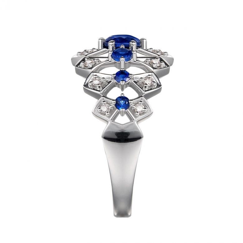 Anello Santa Maria Novella - Oro Bianco, Mezzo Giro di Zaffiri & Diamanti - 6