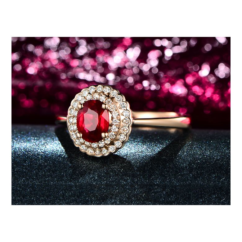 Anello Di Fidanzamento Contrasto - Oro Rosa, Diamanti & Rubino Birmano - 5