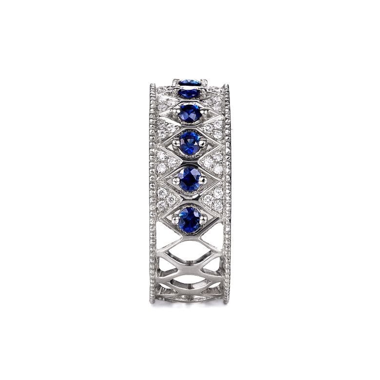 Anello Riviera Farnese - Oro Bianco, Zaffiri Blu & Diamanti - 4