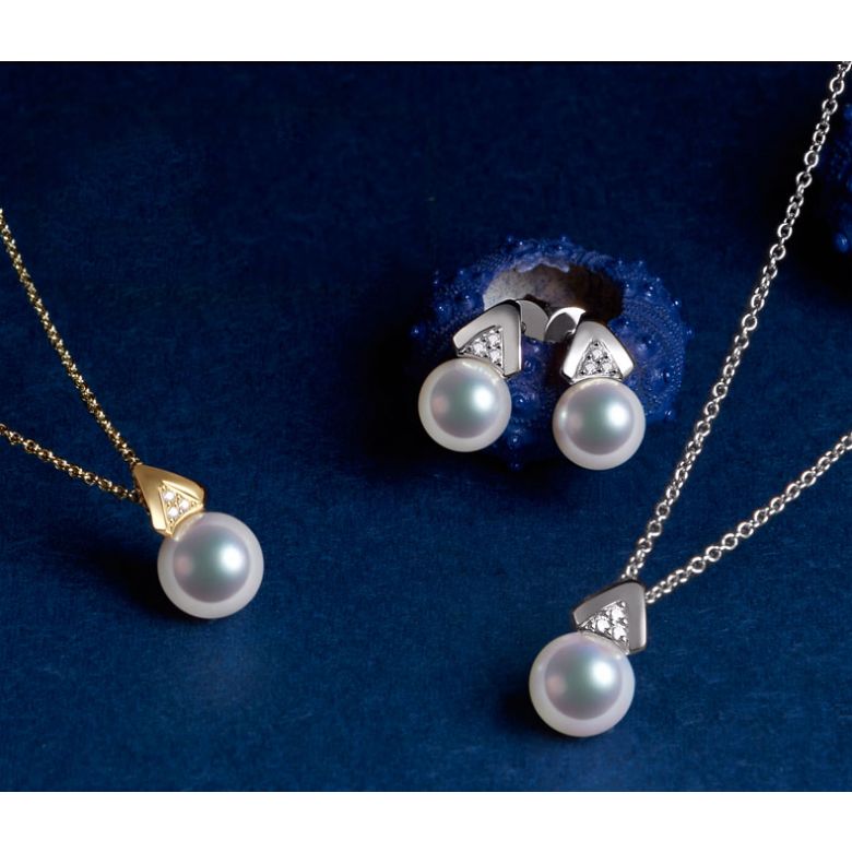 Ciondolo Tsuguka - Oro Bianco 18kt, Diamanti e Perla Akoya - 2