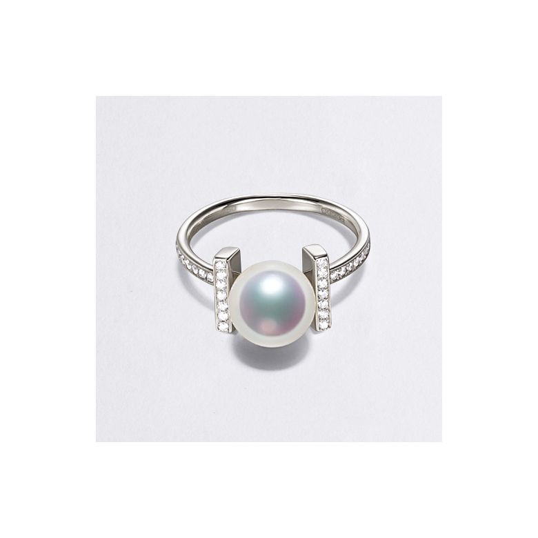 Anello Otohiko - Oro Bianco, Diamanti e Perla Akoya - 4