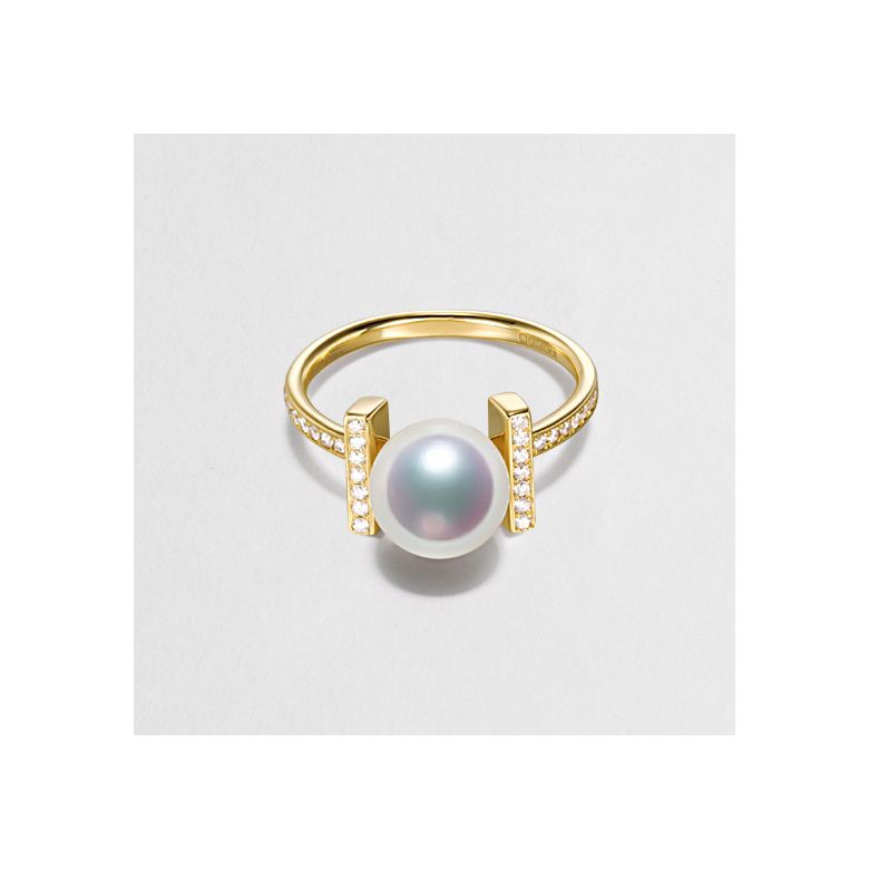 Anello Otohiko - Oro Giallo, Diamanti e Perla Akoya - 5