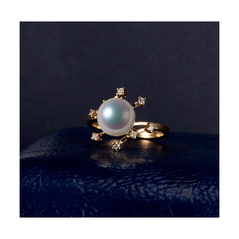 Anello Yuki - Oro Giallo, Diamanti e Perla Akoya - 5