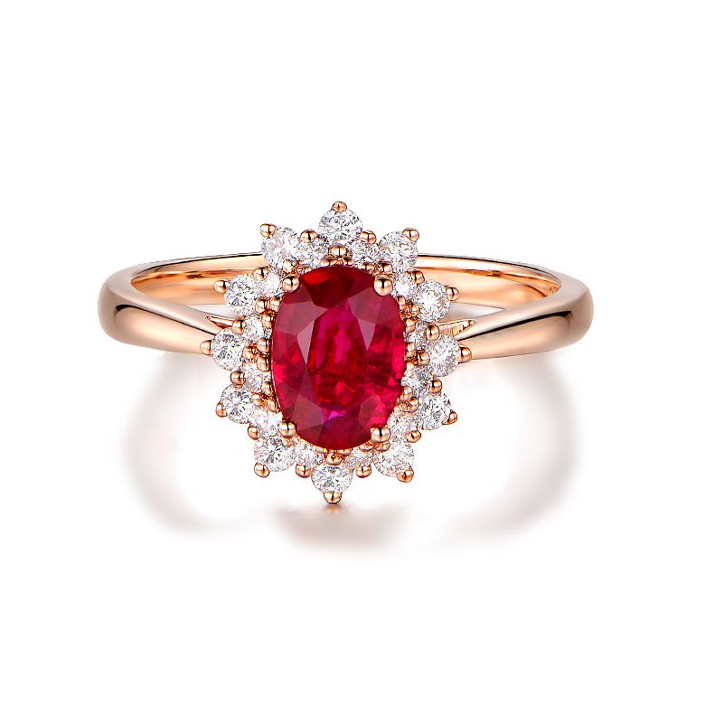 Anello Di Fidanzamento Flora - Oro Rosa, Diamanti & Rubino Ovale - 6