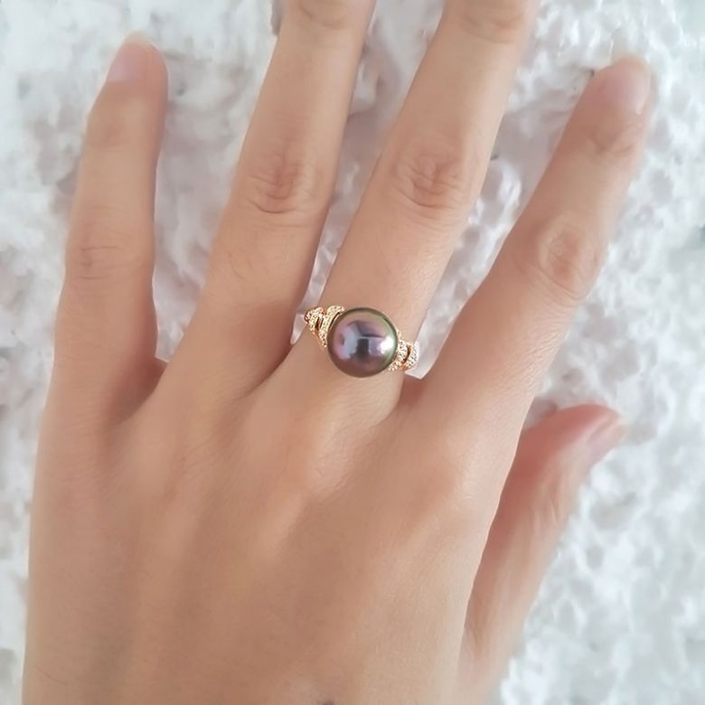 Anello Époques - Oro Giallo, Diamanti e Perla di Tahiti - 9