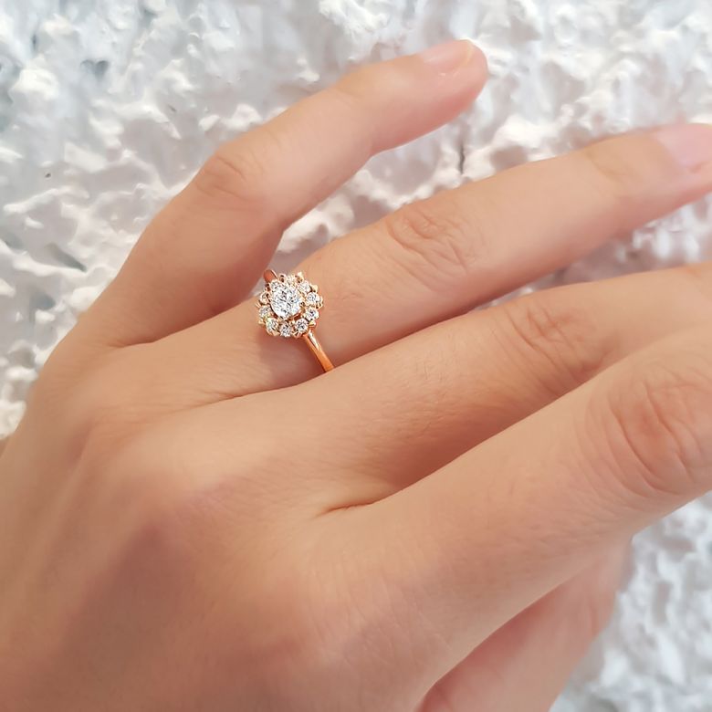 Anello Solitario Composto Cuore Screziato - Oro Giallo & Diamanti 0.43ct | Gemperles - 9