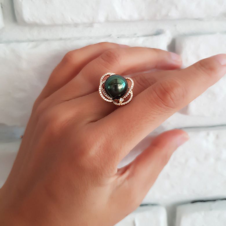 Anello Cape Horn - Oro Giallo, Diamanti e Perla di Tahiti - 12
