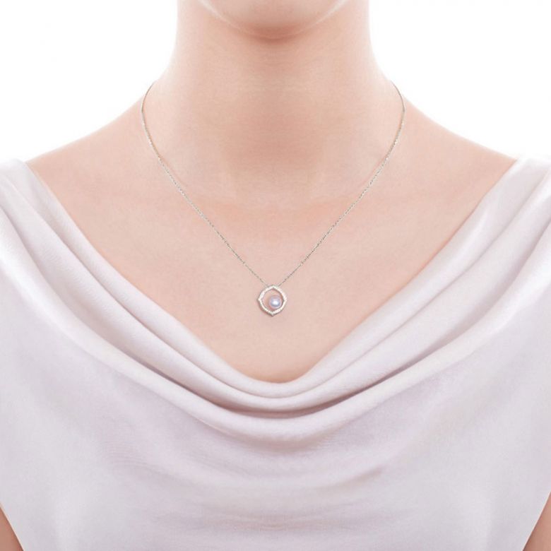 Ciondolo Coco - Oro Bianco 18k, Diamanti e Perla Akoya - 2