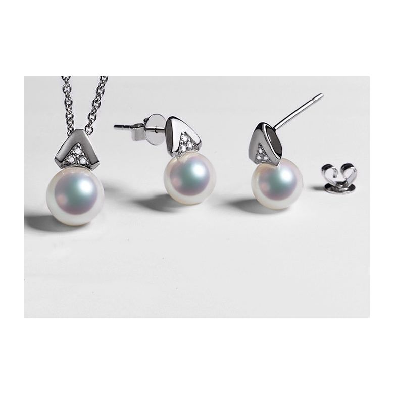 Ciondolo Tsuguka - Oro Bianco 18kt, Diamanti e Perla Akoya - 5