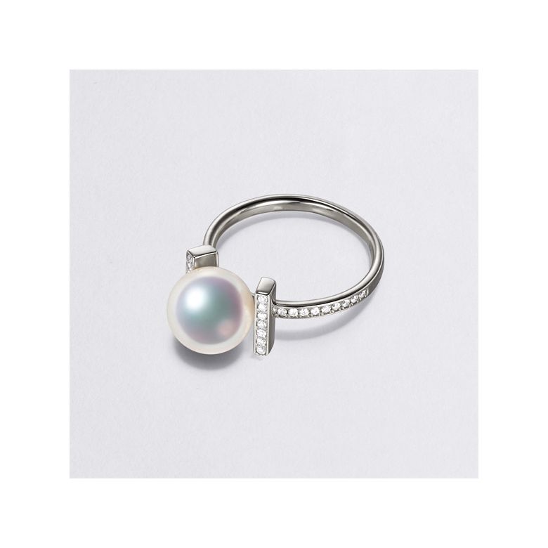 Anello Otohiko - Oro Bianco, Diamanti e Perla Akoya - 5