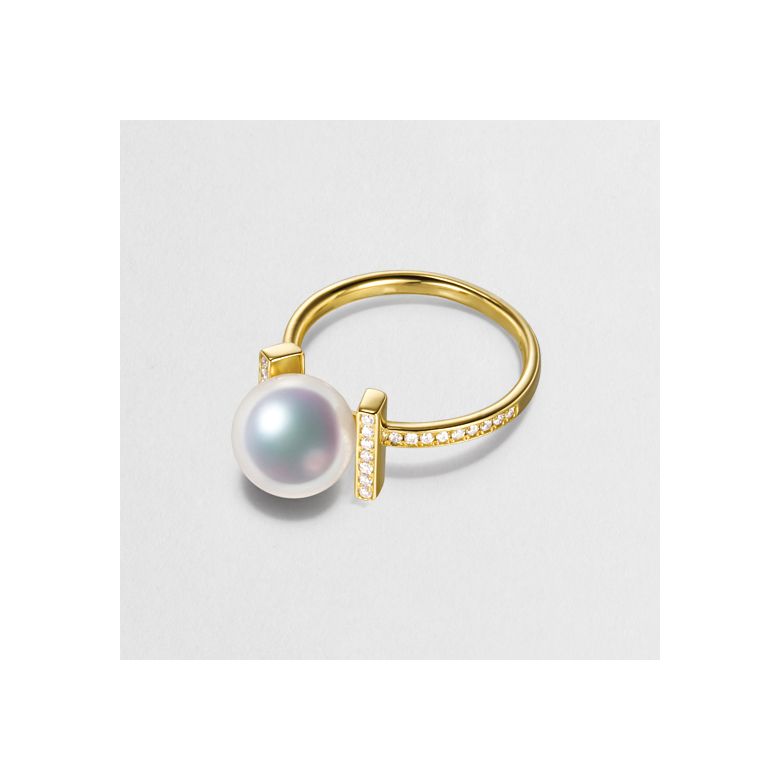 Anello Otohiko - Oro Giallo, Diamanti e Perla Akoya - 4