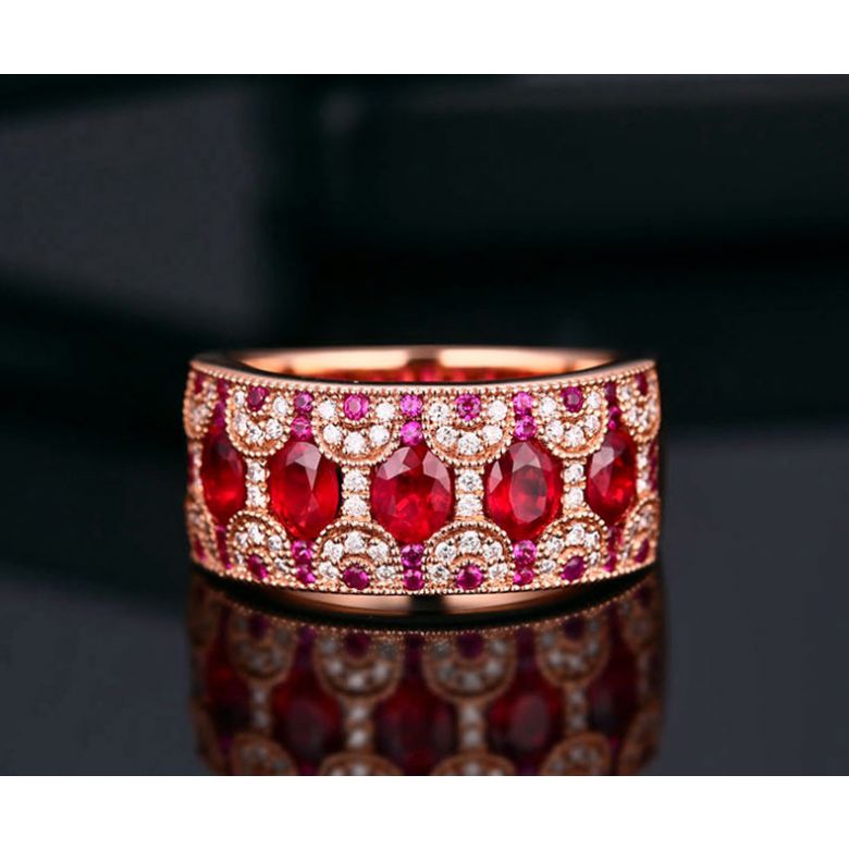 Anello Orientale a Paris - Oro Rosa, Riviera Mezzo Giro di Rubini e Diamanti - 4