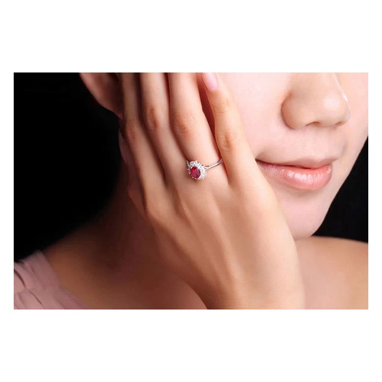 Anello Di Fidanzamento Flora - Oro Bianco, Diamanti & Rubino Ovale - 2