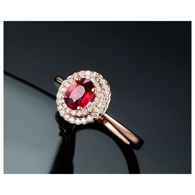 Anello Di Fidanzamento Contrasto - Oro Rosa, Diamanti & Rubino Birmano - 7