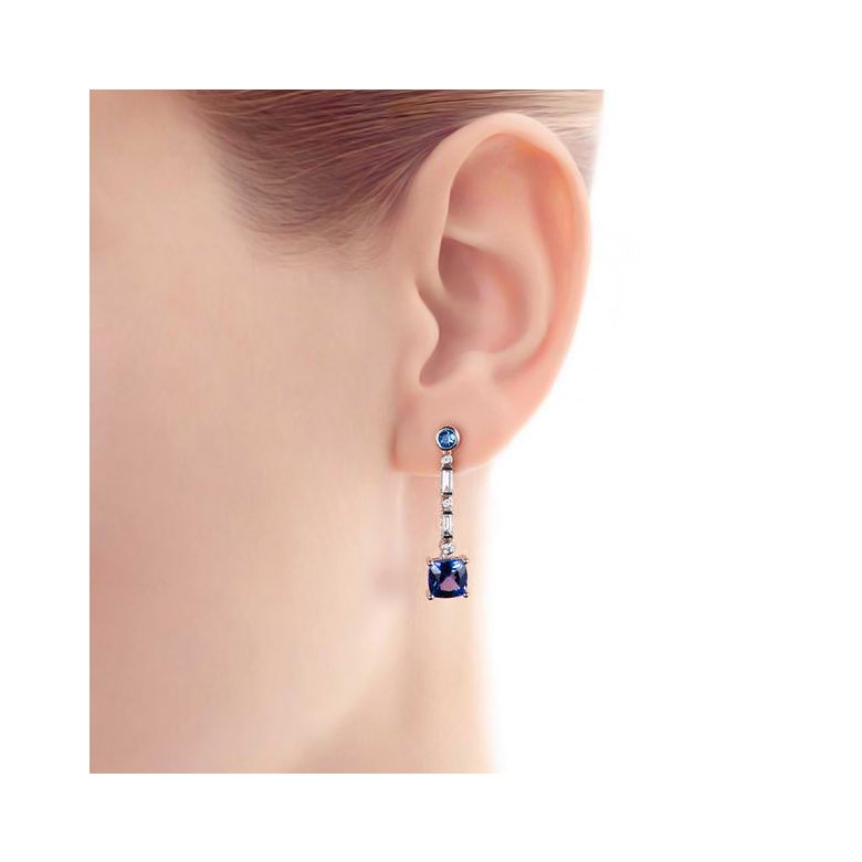 Boucle d oreille Élisabeth Ière - Saphir, diamant & Or blanc - 2