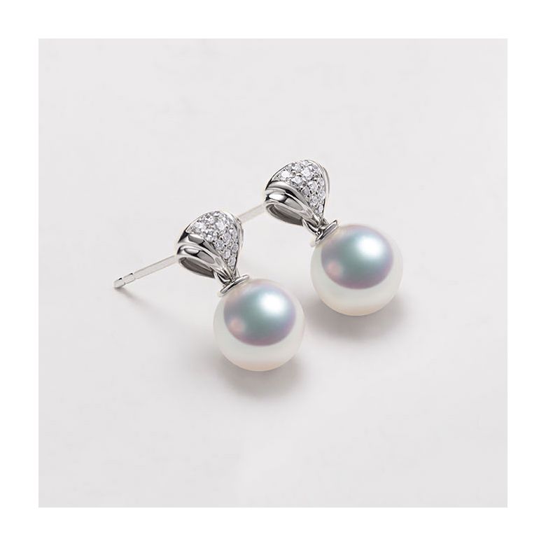 Orecchini Pendenti Sarah Bernhardt - Perle Akoya Bianche - Oro Bianco - 4