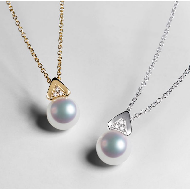 Ciondolo Tsuguka - Oro Bianco 18kt, Diamanti e Perla Akoya - 4