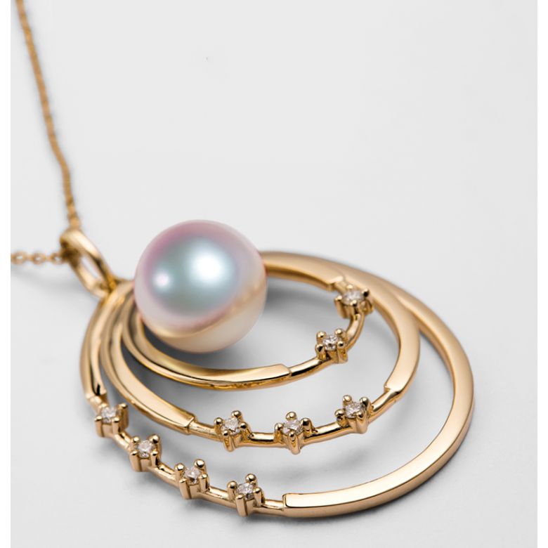 Ciondolo Kaneo - Oro Giallo 18kt, Diamanti e Perla Akoya - 5