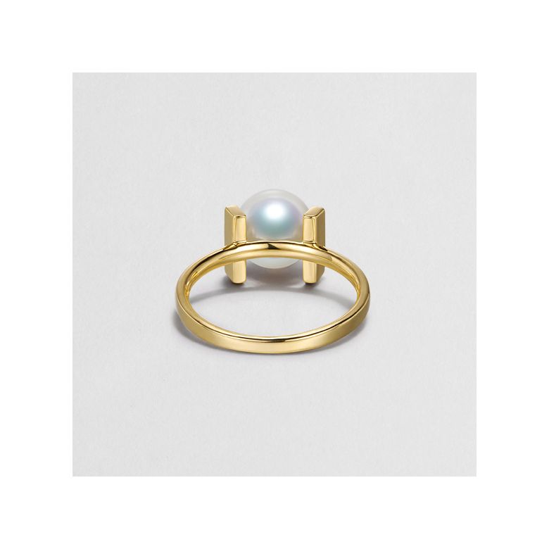 Anello Otohiko - Oro Giallo, Diamanti e Perla Akoya - 8