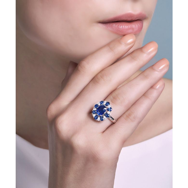 Anello Marguerite Du Cap - Oro Bianco, Diamanti & Zaffiri - 3