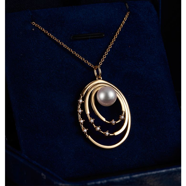 Ciondolo Kaneo - Oro Giallo 18kt, Diamanti e Perla Akoya - 4
