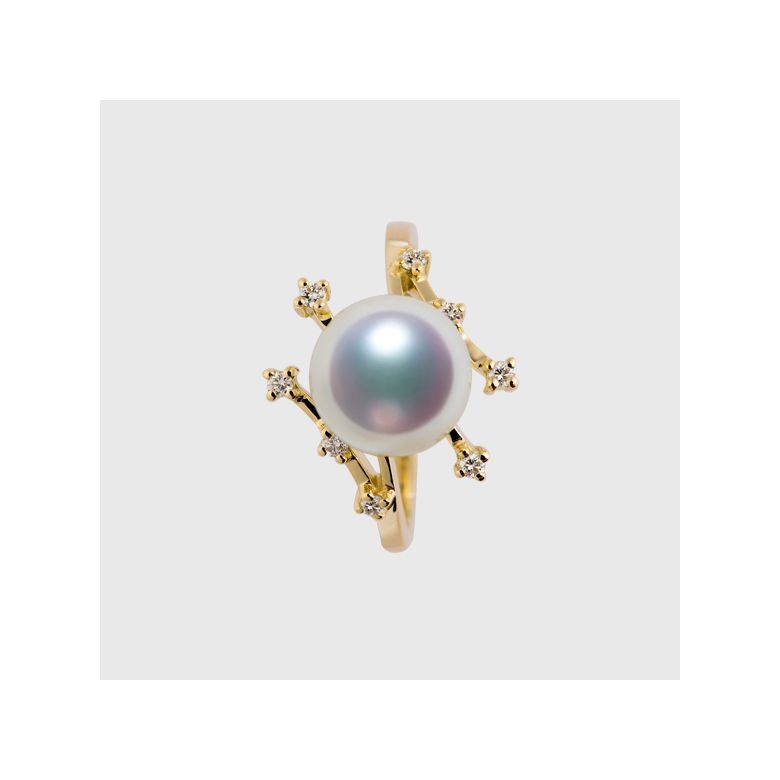 Anello Yuki - Oro Giallo, Diamanti e Perla Akoya - 10