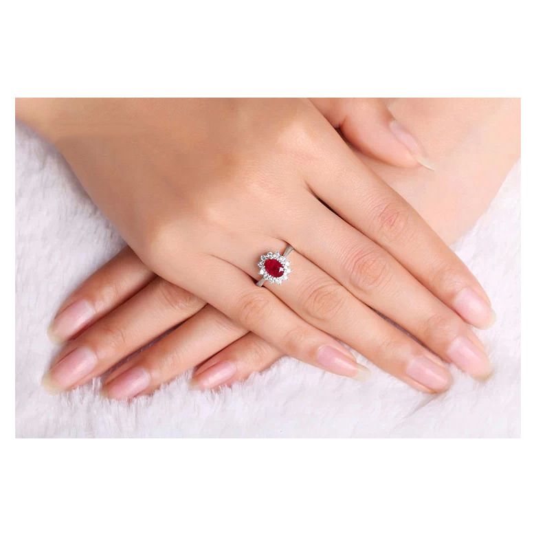 Anello Di Fidanzamento Flora - Oro Bianco, Diamanti & Rubino Ovale - 4