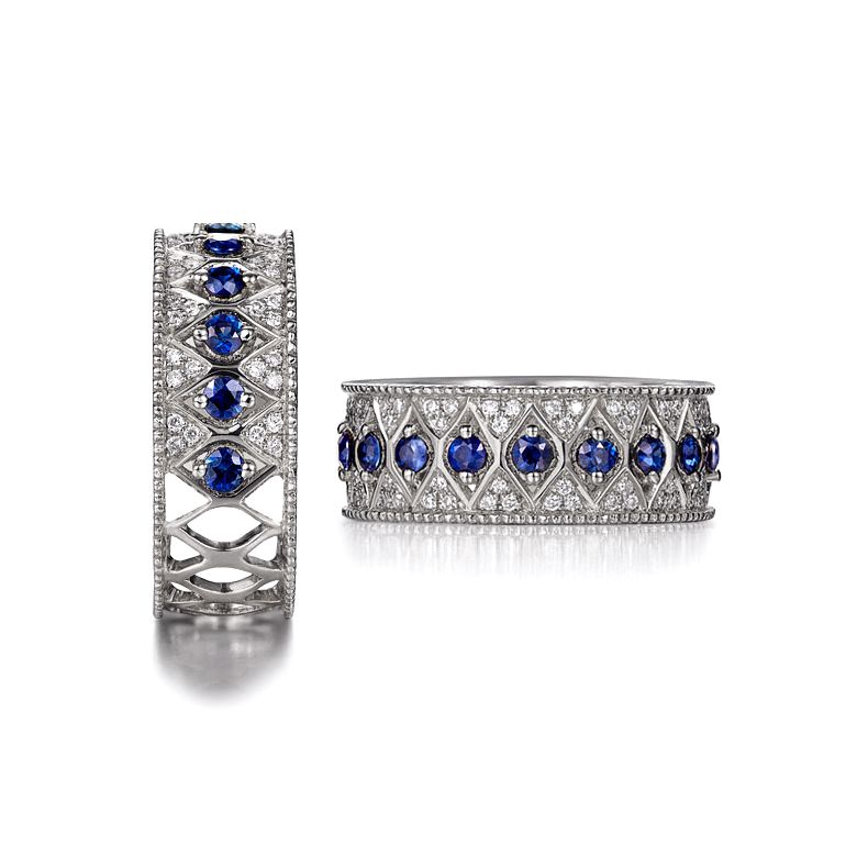 Anello Riviera Farnese - Oro Bianco, Zaffiri Blu & Diamanti - 3