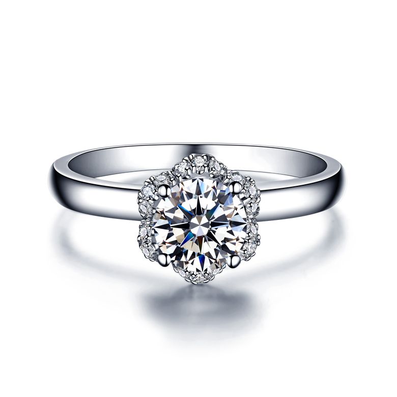 Anello di Fidanzamento Seducente Ranuncolo - Diamante Solitario Composto & Oro Bianco | Gemperles - 2