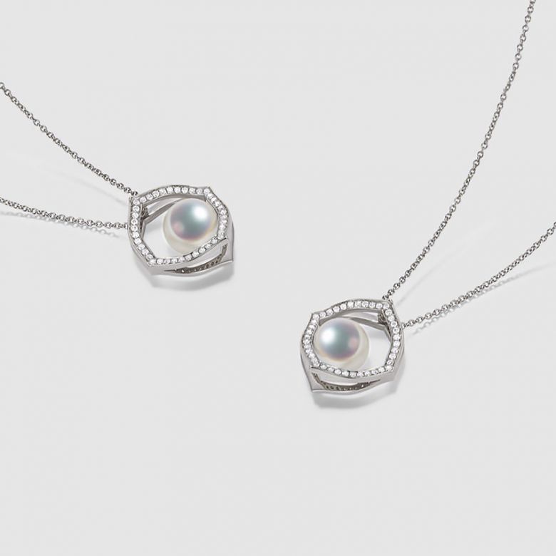 Ciondolo Coco - Oro Bianco 18k, Diamanti e Perla Akoya - 7
