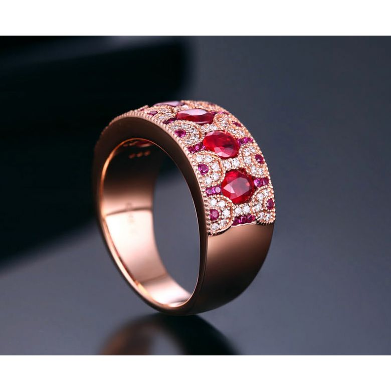 Anello Orientale a Paris - Oro Rosa, Riviera Mezzo Giro di Rubini e Diamanti - 5