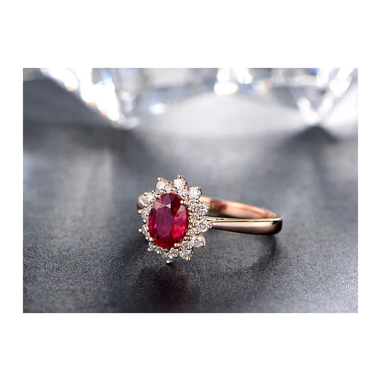 Anello Di Fidanzamento Flora - Oro Rosa, Diamanti & Rubino Ovale - 5